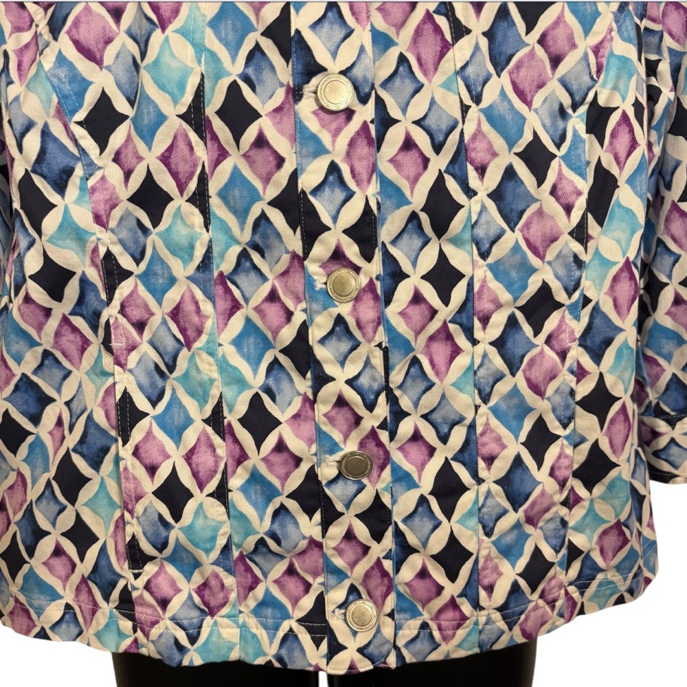 Christopher & Banks Jacket Button Front Pastel Diamond Print Cotton Size Medium - Picture 3 of 11